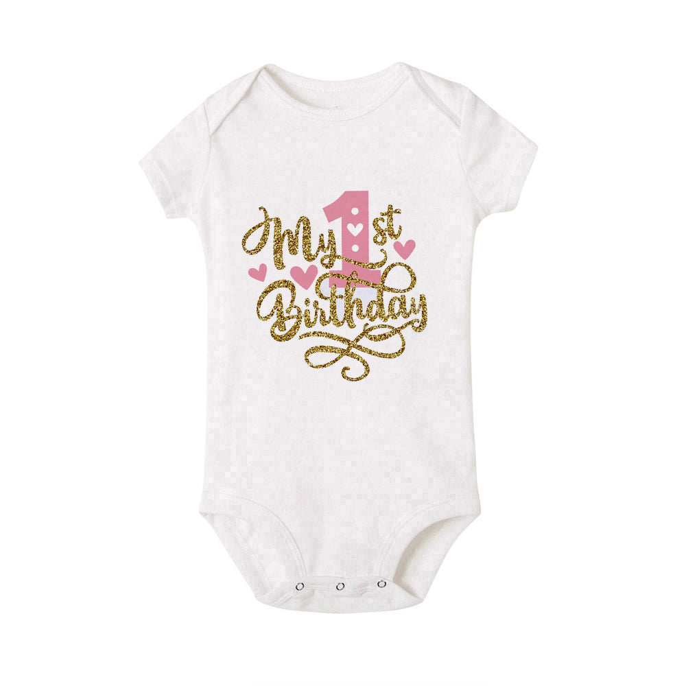 My 1st Birthday Print Baby Romper Infant Bodysuit Newborn Short Princess Sleeve Jumpsuit Baby Girl Birthday Party Outfit Clothes