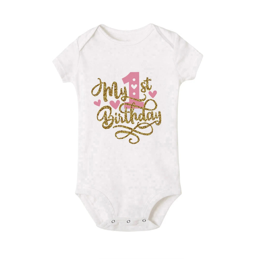 My 1st Birthday Print Baby Romper Infant Bodysuit Newborn Short Princess Sleeve Jumpsuit Baby Girl Birthday Party Outfit Clothes