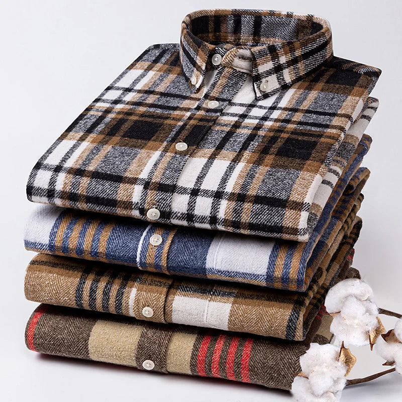 New in shirt plus size 7xl100%cotton long-sleeve shirts for men slim fit casual plain shirt soft kerokan designer plaid clothing