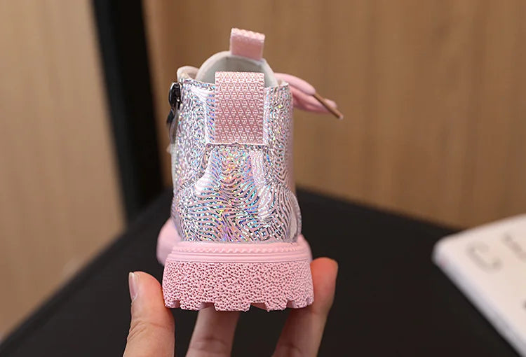 Kids Shoes Boots for Girl Spring Autumn New Toddlers Leather Boots Fashion Glossy Children's Platform Ankle Boots Side Zipper