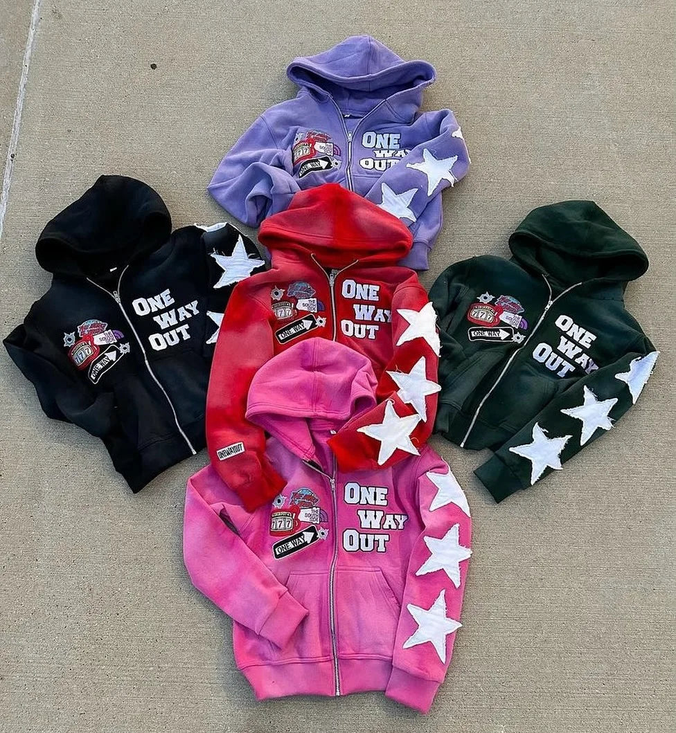 Harajuku Hip Hop High Street embroidery zipper hoodie men Y2k 2026 fall new jacket American retro punk oversized sweatshirt