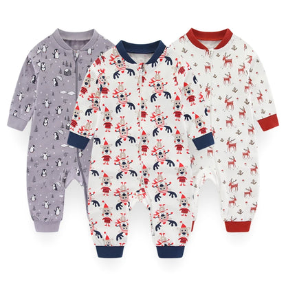 Newborn Baby 2-way Zipper Romper Cotton One-piece suit 0-24 Months Long Sleeve Newborn Baby Pajamas Comfortable Breathable