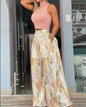 Summer Clothes Women 2026 Women Clothing Print Two-piece Set, Smooth Sleeveless T-shirt, Wide Leg Pants, Fashion Clothing