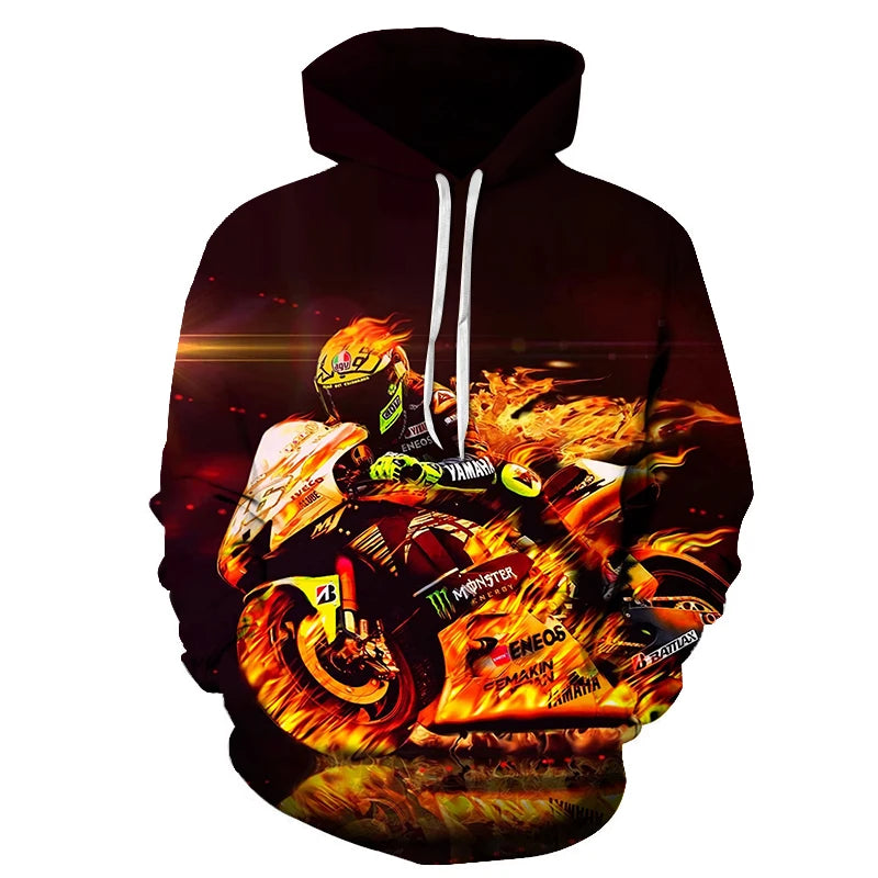 2025 Spring and Autumn Men's Women's Hip Hop 3D Hoodie Motorcycle Outdoor Leisure Long Sleeve Sweatshirt Street Fashion F
