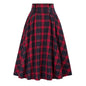 Loose Fit Skirt Elegant Retro Ruffle Maxi Skirt with Color block Plaid Print Soft Pockets for Women High Elastic Waist for Party