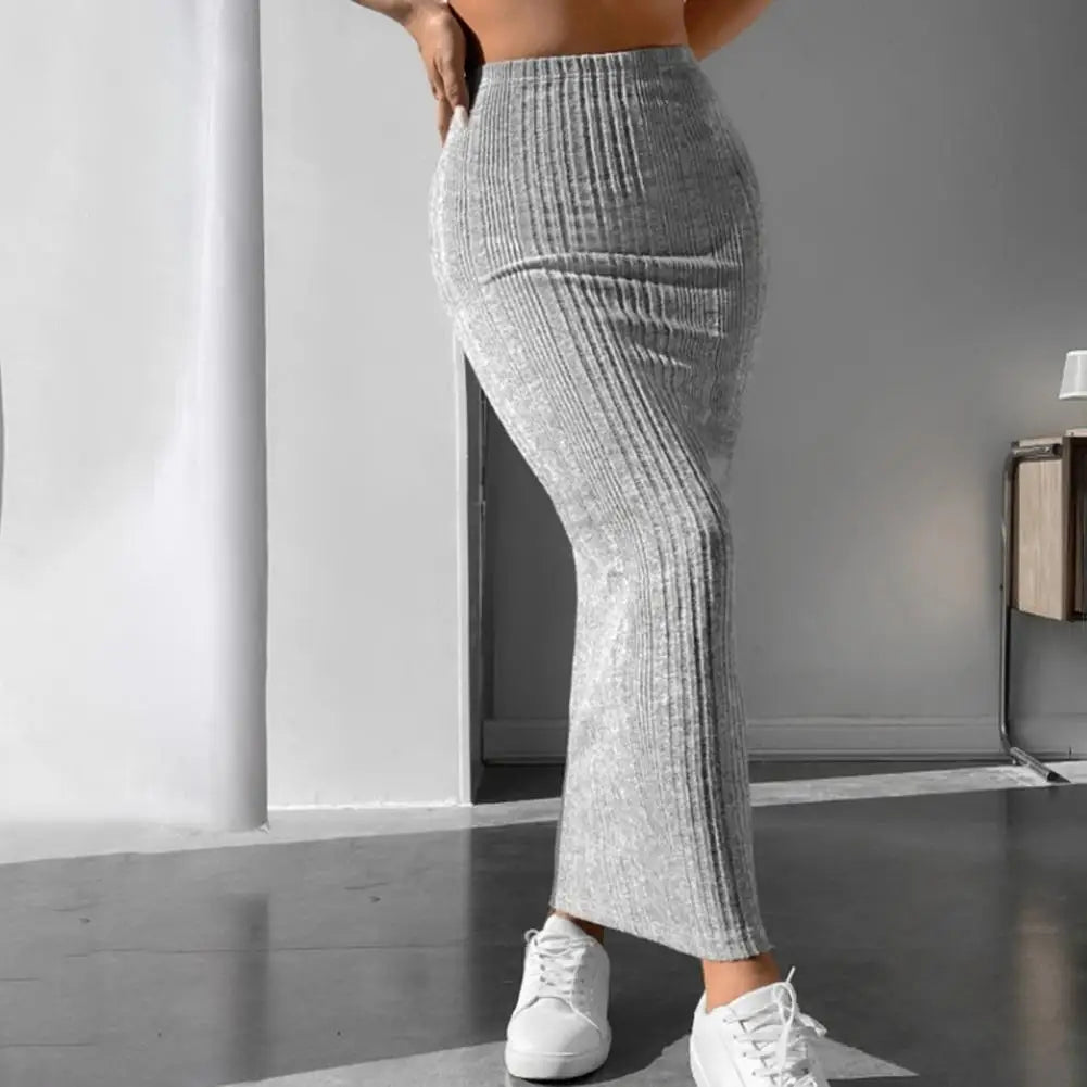 Solid Bodycon Ruched Knitted Long Skirt Women Sexy Black Elastic Elegant High Waist Mermaid Sheath Maxi Skirts Summer Streetwear