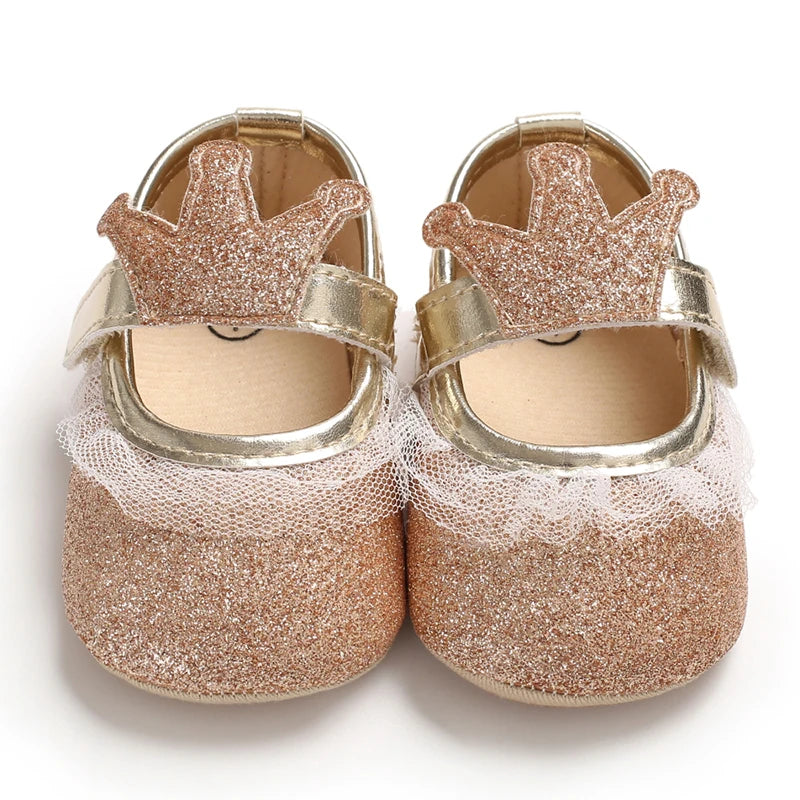 Cute 0-18M Spring Newborn Silver Baby Shoes Non Slip Cloth Bottom Girl Shoes Elegant Breathable Casual Baby First Walking Shoes