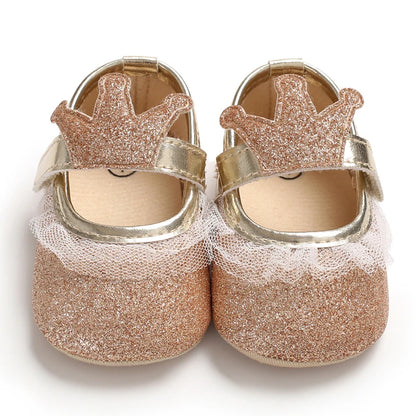 Cute 0-18M Spring Newborn Silver Baby Shoes Non Slip Cloth Bottom Girl Shoes Elegant Breathable Casual Baby First Walking Shoes