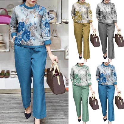 Summer Sets Large Silk Wide Leg Trouser Set Women's Spring 2026 New Print Silk Fashion Slim Two Piece Set Female Elegant