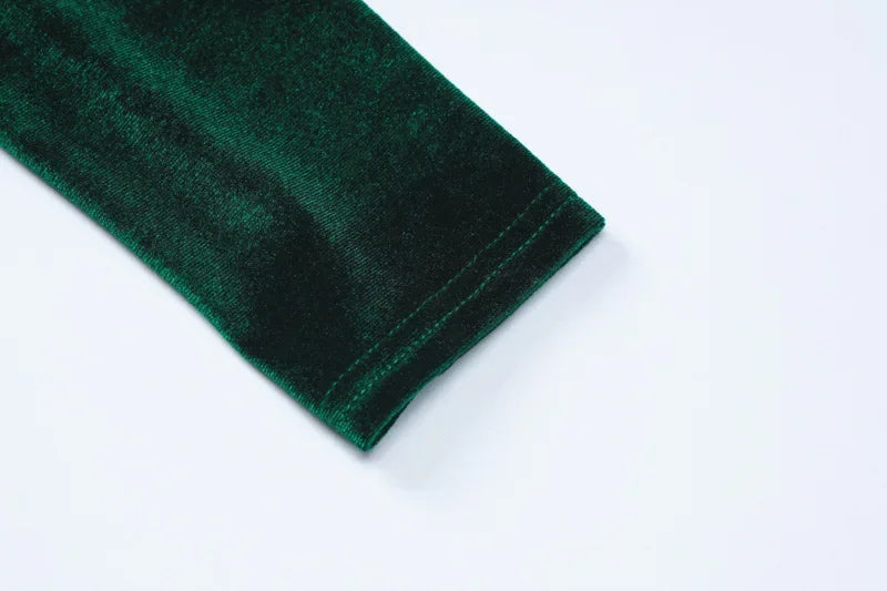 BWQ 2026 Spring Summer Velvet Long Sleeve Midi Dress For Women Ruched Long Dress Elegant Party Clothes Evening Green Outfits