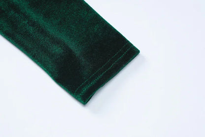 BWQ 2026 Spring Summer Velvet Long Sleeve Midi Dress For Women Ruched Long Dress Elegant Party Clothes Evening Green Outfits