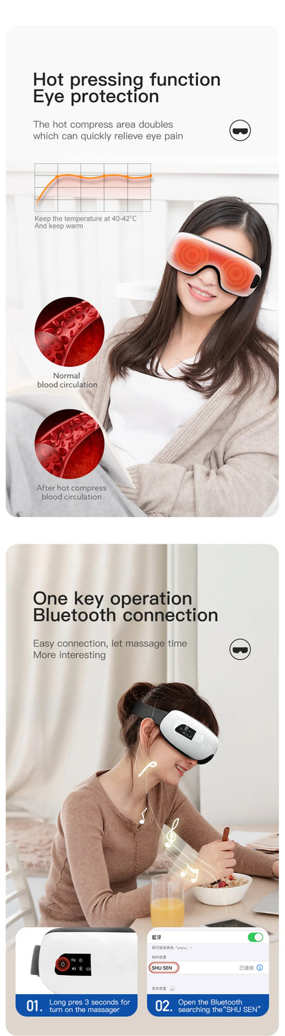 ‌Smart Eye Massager with Bluetooth Music, Air Pressure & Heat Therapy to Relieve Fatigue & Pain, Relax Body & Mind