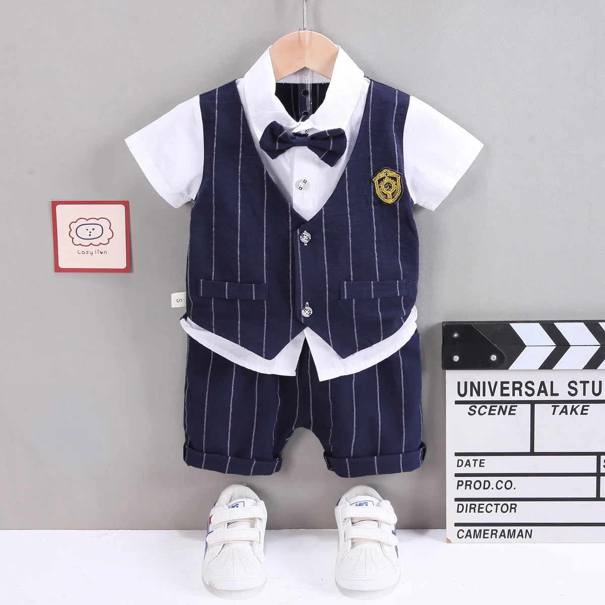 IENENS Baby Clothing Sets Boys Formal Dress Summer Shirt + Shorts Suits Kids Short Sleeve Outfits Toddler Birthday Party Clothes