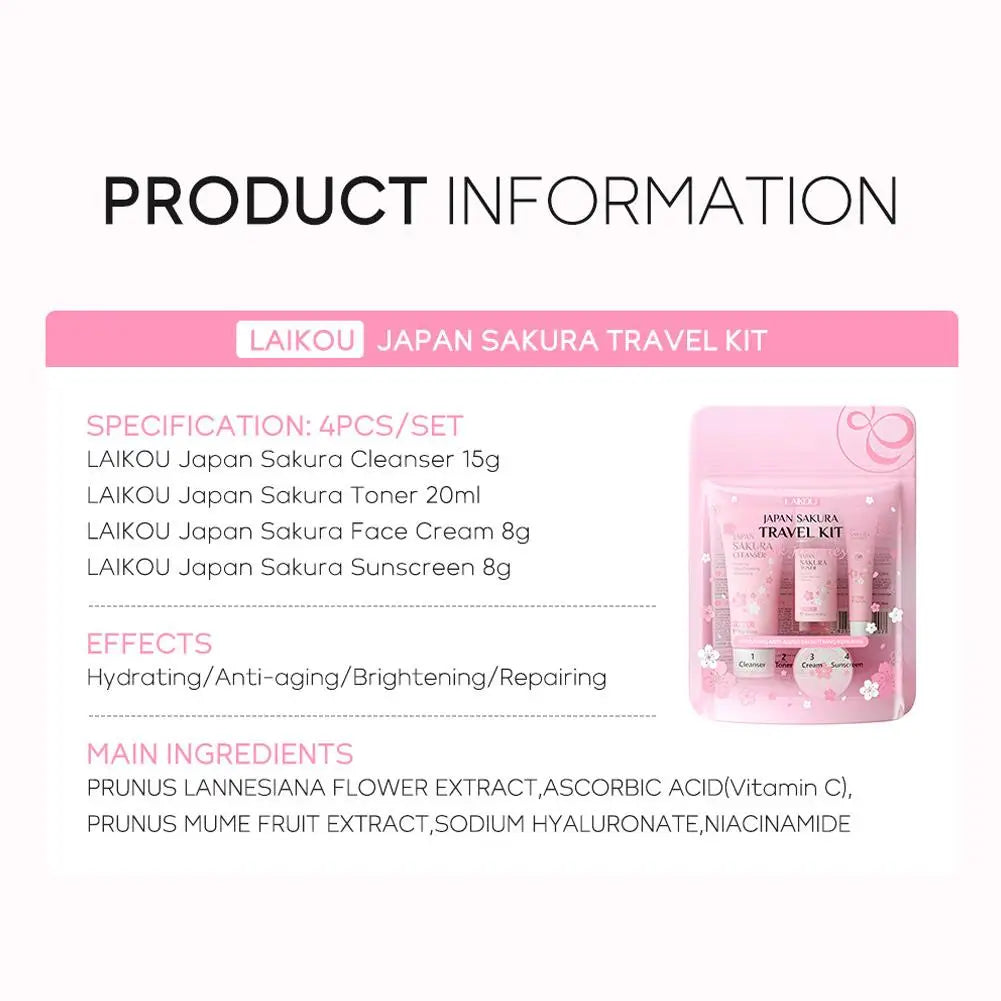 Sakura Skin Care Set facial Cleanser, Serum, Toner, Sunscreen, facial cream Beauty skin care For Women Gifts Routine Travel Kit