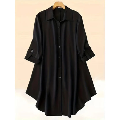Plus Size Women Casual Long Sleeve Solid Color Long Shirts