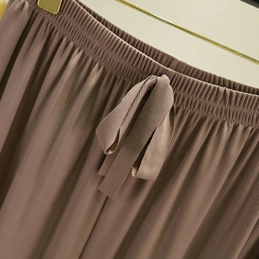 2 Pcs/Set Women T-shirt Pants Set Pleated Wide Leg V Neck Short Sleeves Loose Home wear Pullover Thin Summer Top Trousers Set