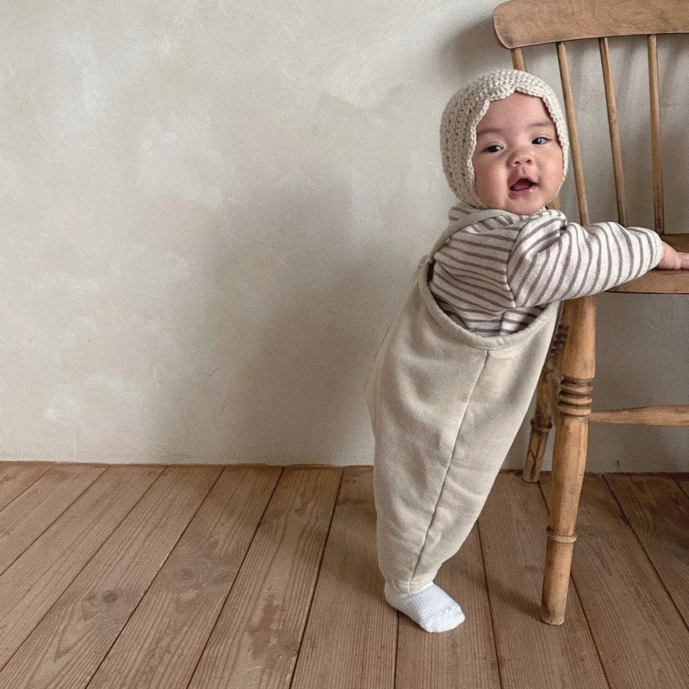 2025 Spring Autumn Solid Newborn Overalls Loose Girl Baby Sleeveless Jumpsuit Cotton Boy Infant Suspenders Pants Toddler Trouser