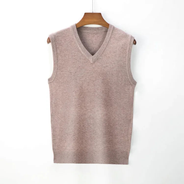 New Men's Autumn High-end Sweater Vest V-neck Warm Knit Sleeveless Men's Clothes Pullover Tops