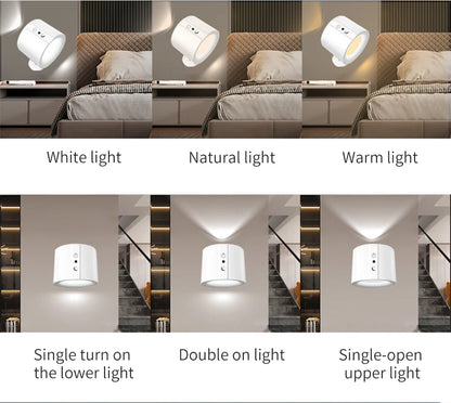 LED Wall Sconces Light Touch Control Double Head Wall Lamp 360 Rotatable 3Colors Wall Lights Wireless Night Lights For Bedroom