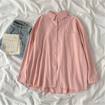 Solid White Shirt Women Casual Turn Down Collar Long Sleeve Pocket Women's Tops And Blouses Spring Office Lady Plus Size Shirts