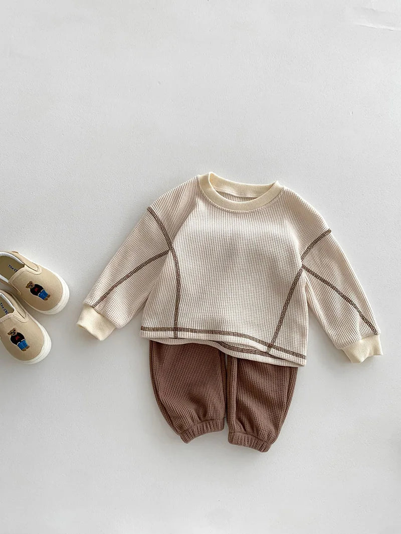 MILANCEL Spring Designer Kids Baby Clothes Casual Boys Suit Cool Infant Blouse And Pants2 PCs Waffle Clothing Set Outfits