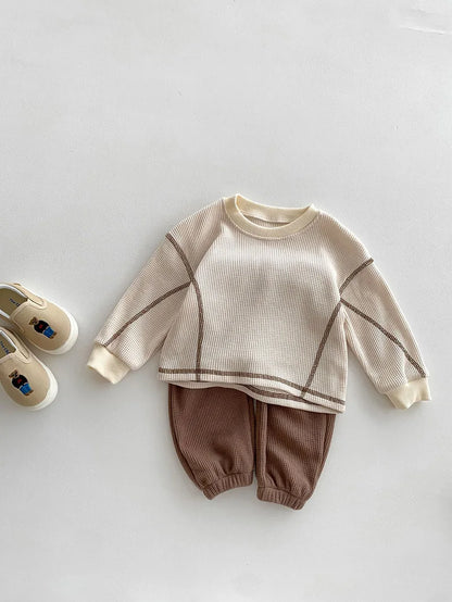 MILANCEL Spring Designer Kids Baby Clothes Casual Boys Suit Cool Infant Blouse And Pants2 PCs Waffle Clothing Set Outfits