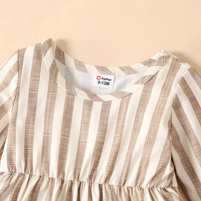 Pat Pat Newborn Dresses Baby Girl Clothes New Born Babies Kids Birthday Party Dress Ribbed Striped Long-sleeve Overalls Children