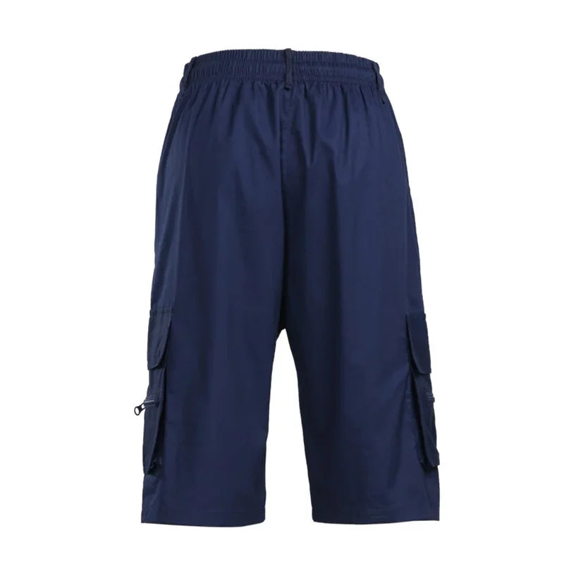 Outdoor Cargo Shorts Male Overalls Elastic Waist Cycling Shorts Multi-pockets Loose Work Shorts Quick Dry Sport Printed Trousers
