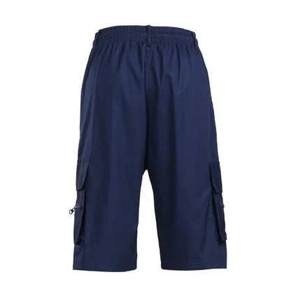 Outdoor Cargo Shorts Male Overalls Elastic Waist Cycling Shorts Multi-pockets Loose Work Shorts Quick Dry Sport Printed Trousers