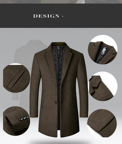 BROWON Brand Trench Coat Men Autumn and Winter New Solid Color Long Woolen Coat for Men Business Casual Windbreaker Men Clothing