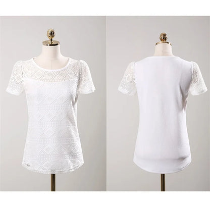 New Women Clothing Chiffon Blouse Lace Crochet Female Korean Shirts Ladies Blusas Tops Shirt White Blouses Slim Fit Tops 2025