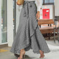 Spring Autumn Women Long Skirt High Waist Lace-up Ruffle Trim Plaid Print Bow Tie Irregular Hem Maxi Skirt Female 2026 New