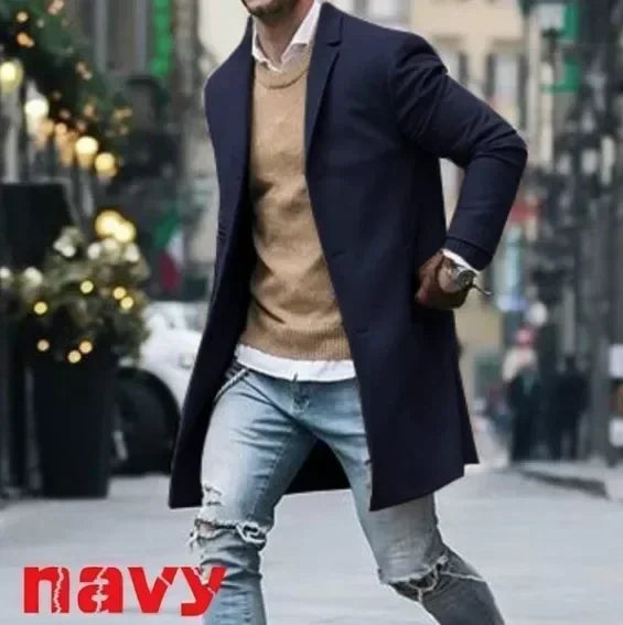 Men's Windbreaker Woolen Blend Coat Autumn Winter Fashion Solid Color Single Breasted Male Pea Coat Large Size Trench