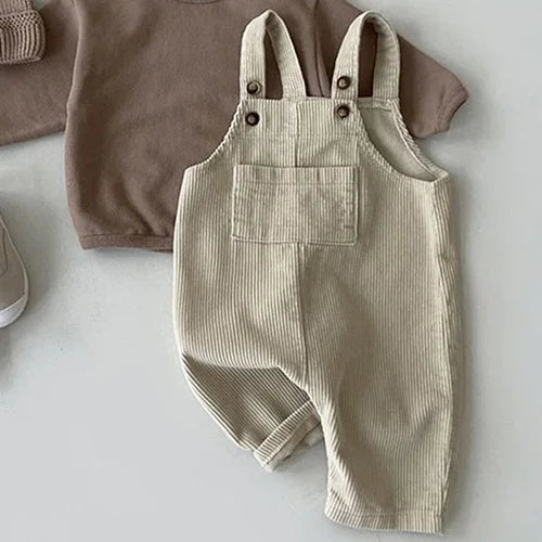 2025 New Spring Korean Style Baby Girls Boys Overalls Corduroy Print Newborn Baby Jumpsuit Outfits Infant Baby Girls Boys Pants