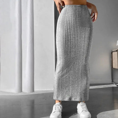 Solid Bodycon Ruched Knitted Long Skirt Women Sexy Black Elastic Elegant High Waist Mermaid Sheath Maxi Skirts Summer Streetwear