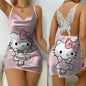 Mini Dress Pajama Skirt Hello Kitty Sexy Dresses Off Shoulder Bow Knot Satin Surface Women's Fashion Summer 2026 Short Party Lace