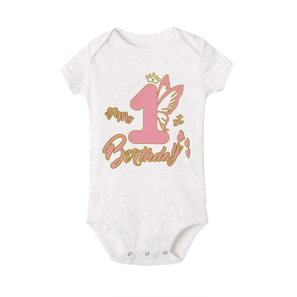 My 1st Birthday Print Baby Romper Infant Bodysuit Newborn Short Princess Sleeve Jumpsuit Baby Girl Birthday Party Outfit Clothes