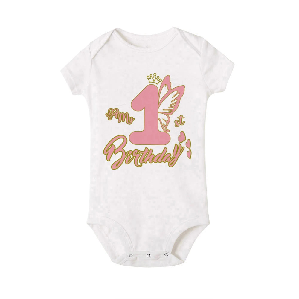 My 1st Birthday Print Baby Romper Infant Bodysuit Newborn Short Princess Sleeve Jumpsuit Baby Girl Birthday Party Outfit Clothes