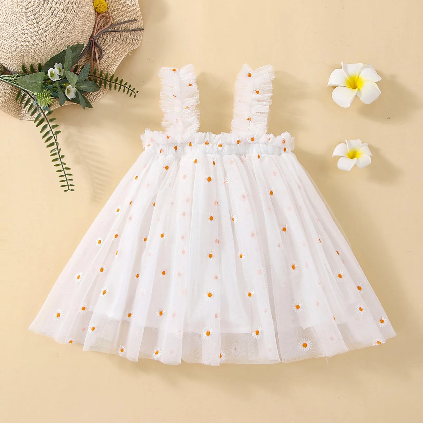 2025 New Baby Girl Clothes Multi Coloured Embroidered Floral Mesh Camisole Cute Baby Girl Dress Party Princess Fluffy Dresses