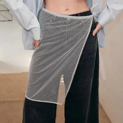 INS Blogger Lace Layered Gauze Skirt Y2k Streetwear Apron Wrap Skirt Lace Up Matching Pants Spicy Girl Stacked Y2k Wrap Skirt