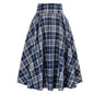 Loose Fit Skirt Elegant Retro Ruffle Maxi Skirt with Color block Plaid Print Soft Pockets for Women High Elastic Waist for Party