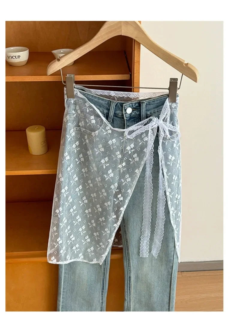 INS Blogger Lace Layered Gauze Skirt Y2k Streetwear Apron Wrap Skirt Lace Up Matching Pants Spicy Girl Stacked Y2k Wrap Skirt