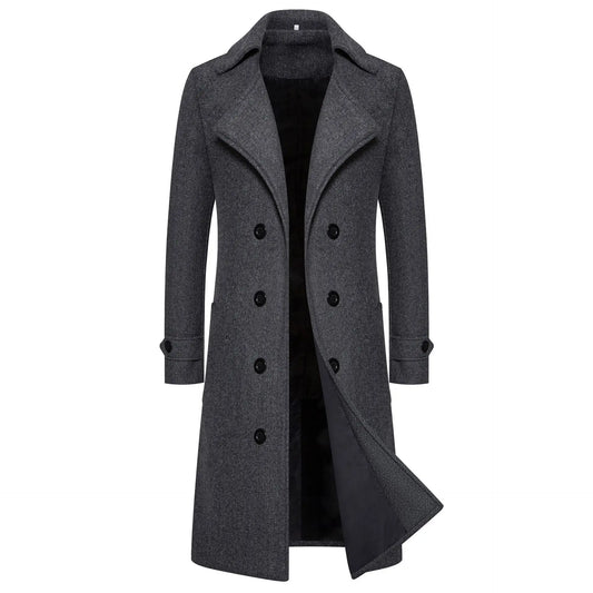Spring Long Woolen Coats Men Fashion Double Breasted Trench Coats Autumn Turn Down Collar Slim Fit Windbreaker Male Outwear