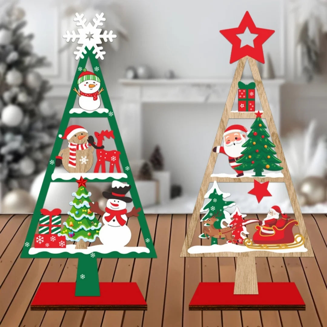 Holiday Wooden Decoration Compact Wooden Christmas Tree Wooden Tabletop Christmas Tree Christmas Party Ornament For Shelf Table