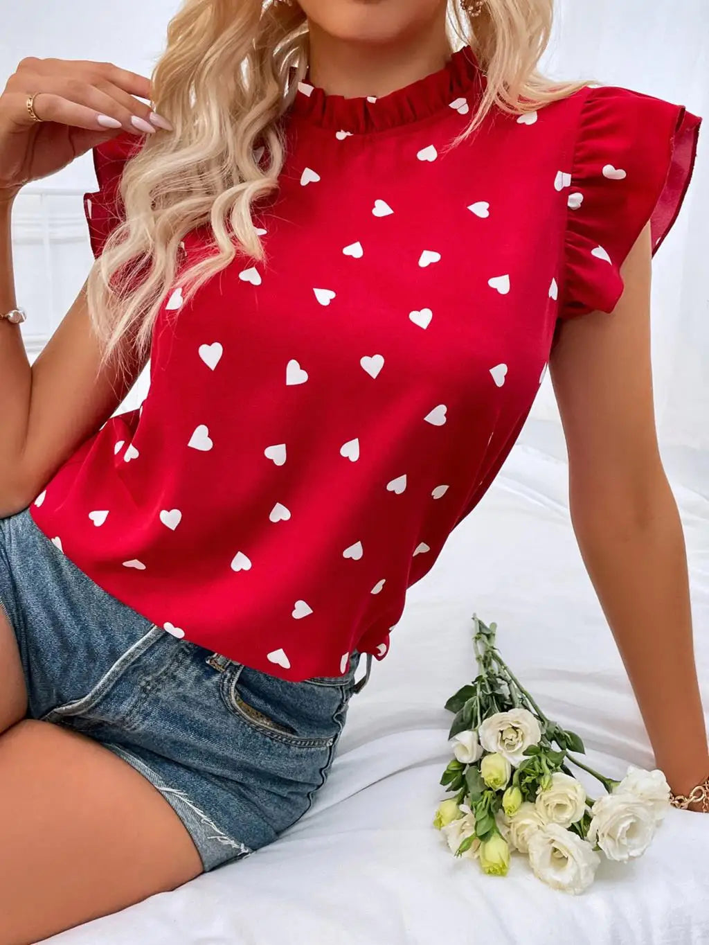 Fashion Chiffon Print Women's Shirt Casual Ruffle Short Sleeve Top Pink Chic Woman Blouse And Shirts Elegant Blouses Summer 2026