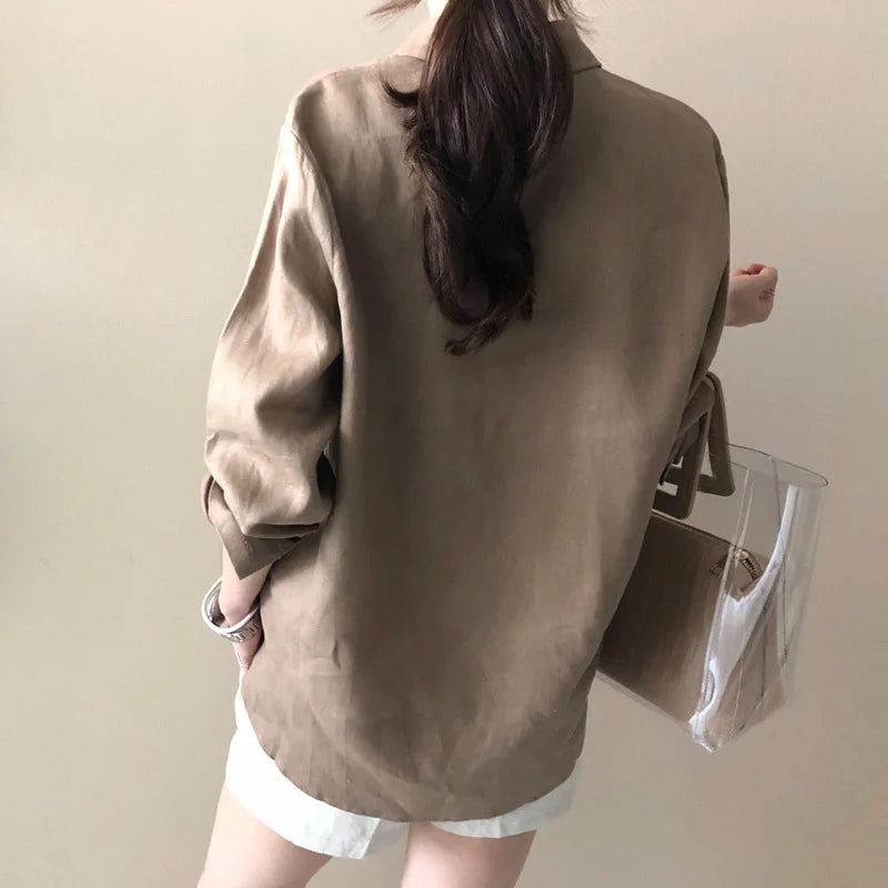 Leisure Long Sleeve Cotton Linen Loose Shirt Women Spring Summer Vintage Harjauku Streetwear Oversized Blouse Elegant Top Tunics