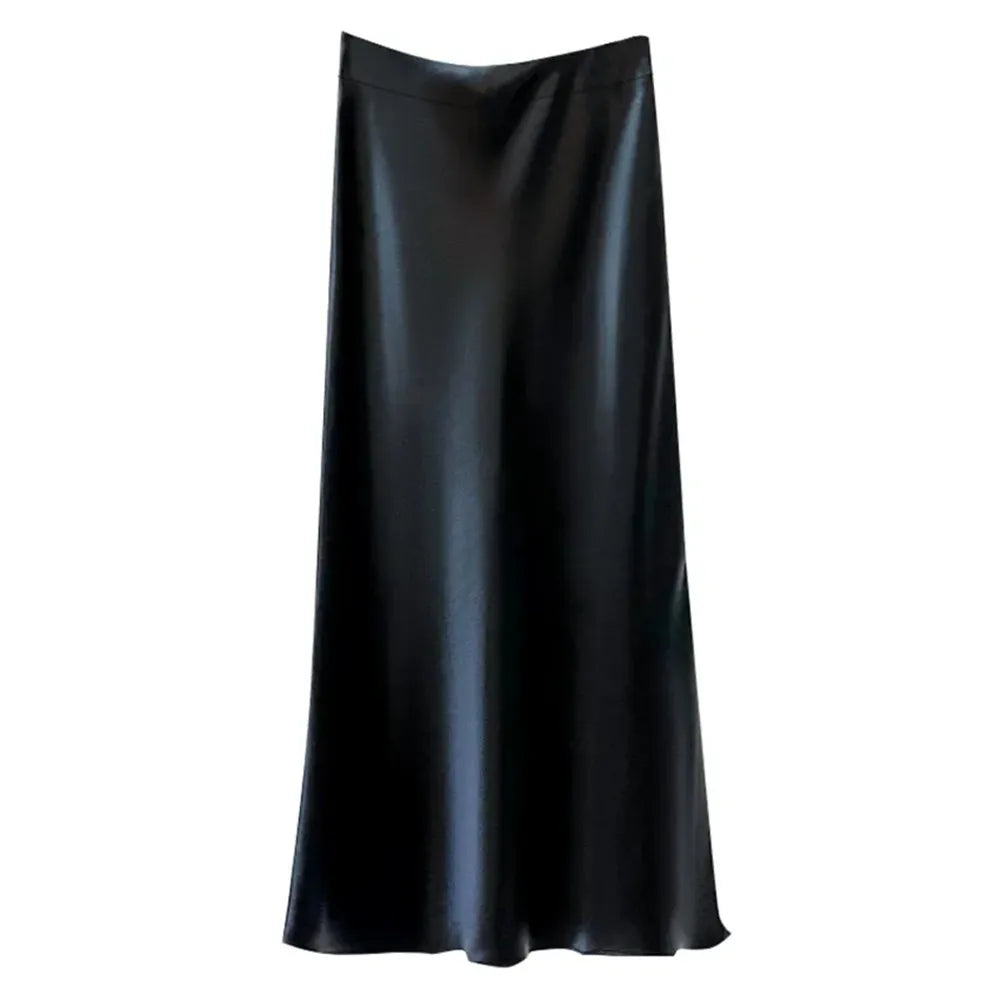 2026 Black Satin Skirt Women High Waist Elegant Long Skirts Street Fashion Summer Midi Skirt Office Slim Sexy Vintage Skirts