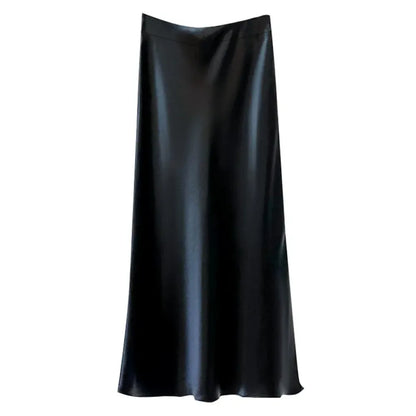 2026 Black Satin Skirt Women High Waist Elegant Long Skirts Street Fashion Summer Midi Skirt Office Slim Sexy Vintage Skirts