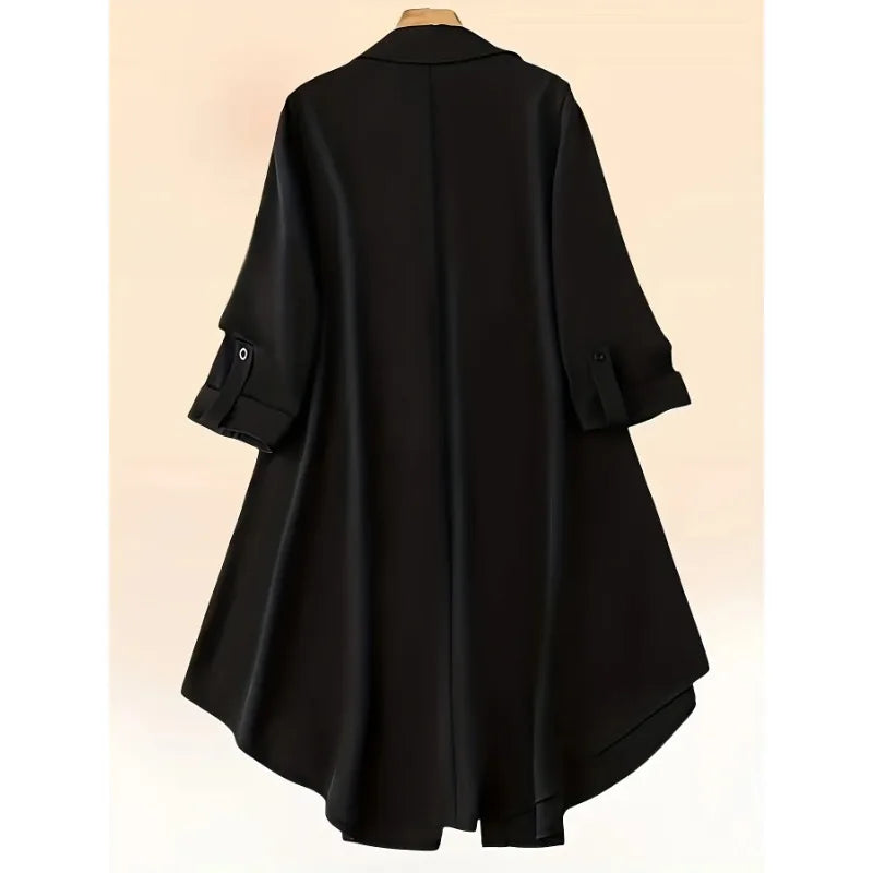 Plus Size Women Casual Long Sleeve Solid Color Long Shirts