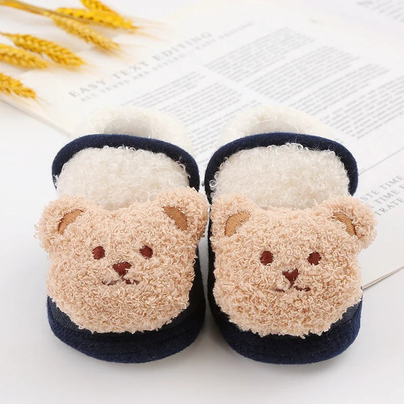 Winter Warm Newborn Baby Boy Girl Boots Cute Bear Soft Toddler Shoes First Walkers Anti-slip Booties Infant Fur Snow Boots 0-18M